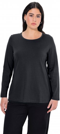 Ulla Popken Basic Round Neck Long Sleeve Slim Fit Cotton Tee Black - Pólók - 