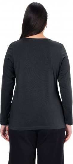 Ulla Popken Basic Round Neck Long Sleeve Slim Fit Cotton Tee Black - Pólók - 
