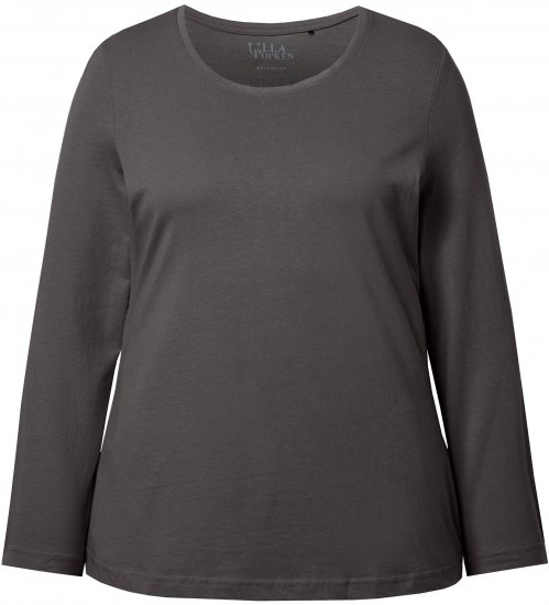 Ulla Popken Basic Round Neck Long Sleeve Slim Fit Cotton Tee Graphite Grey - Pólók - 