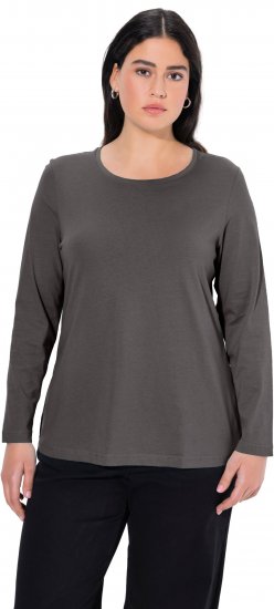 Ulla Popken Basic Round Neck Long Sleeve Slim Fit Cotton Tee Graphite Grey - Pólók - 