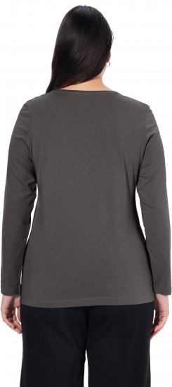 Ulla Popken Basic Round Neck Long Sleeve Slim Fit Cotton Tee Graphite Grey - Pólók - 