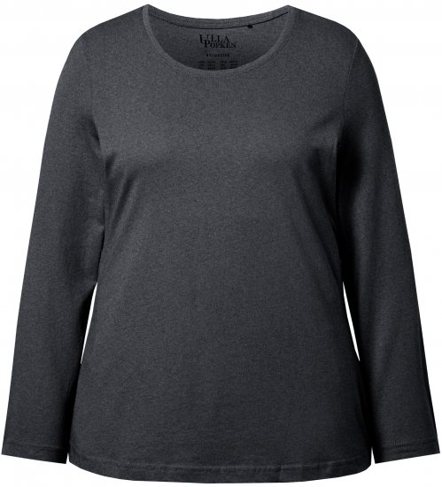 Ulla Popken Basic Round Neck Long Sleeve Slim Fit Cotton Tee Charcoal - Pólók - 