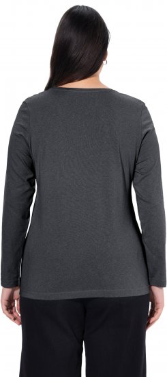 Ulla Popken Basic Round Neck Long Sleeve Slim Fit Cotton Tee Charcoal - Pólók - 