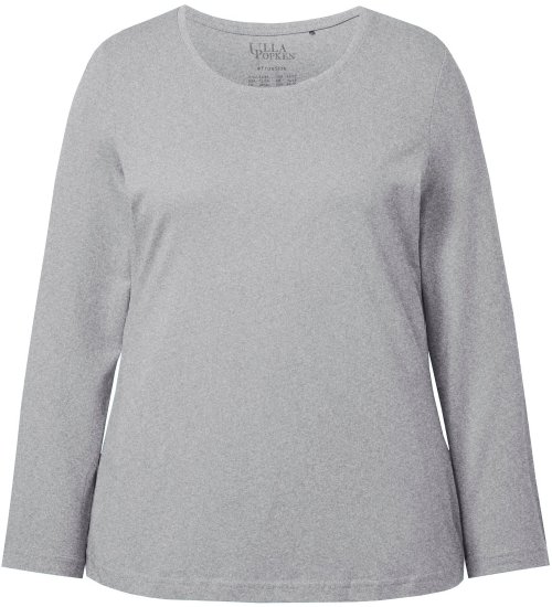 Ulla Popken Basic Round Neck Long Sleeve Slim Fit Cotton Tee Light Grey Melange - Pólók - 