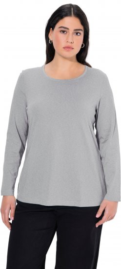 Ulla Popken Basic Round Neck Long Sleeve Slim Fit Cotton Tee Light Grey Melange - Pólók - 