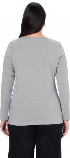 Ulla Popken Basic Round Neck Long Sleeve Slim Fit Cotton Tee Light Grey Melange - Pólók - 