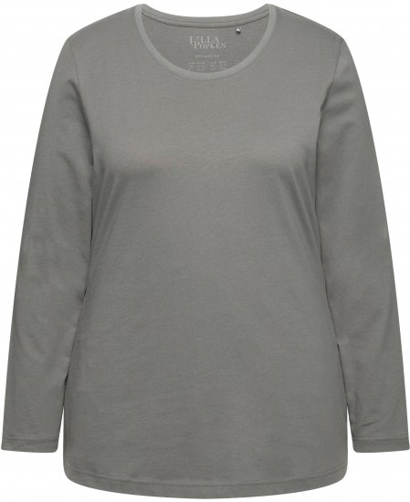 Ulla Popken Basic Round Neck Long Sleeve Slim Fit Cotton Tee Grey - Pólók - 