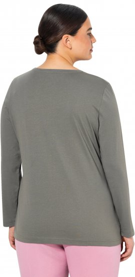 Ulla Popken Basic Round Neck Long Sleeve Slim Fit Cotton Tee Grey - Pólók - 