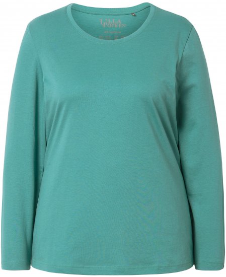 Ulla Popken Basic Round Neck Long Sleeve Slim Fit Cotton Tee Green - Pólók - 