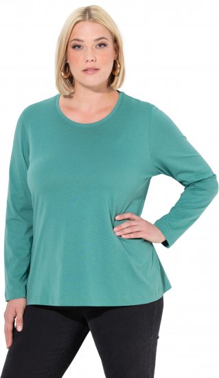 Ulla Popken Basic Round Neck Long Sleeve Slim Fit Cotton Tee Green - Pólók - 