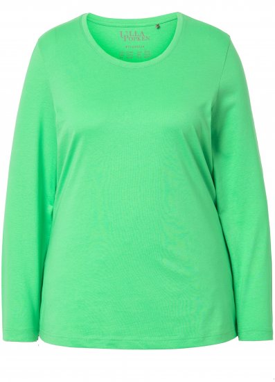 Ulla Popken Basic Round Neck Long Sleeve Slim Fit Cotton Tee Mint Green - Pólók - 