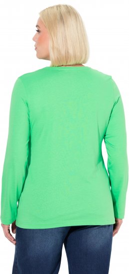 Ulla Popken Basic Round Neck Long Sleeve Slim Fit Cotton Tee Mint Green - Pólók - 