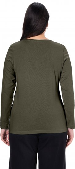 Ulla Popken Basic Round Neck Long Sleeve Slim Fit Cotton Tee Olive - Pólók - 