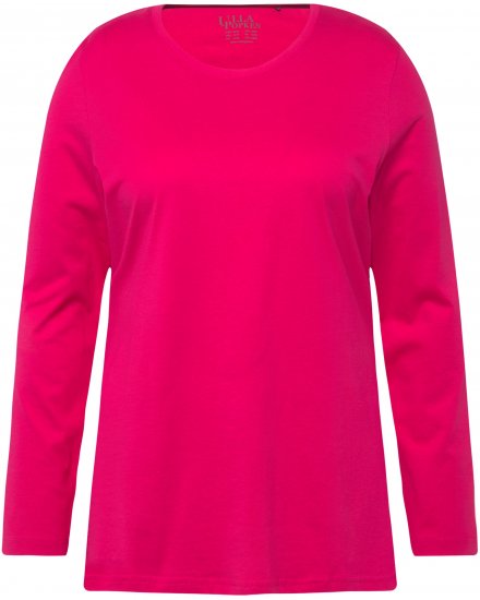 Ulla Popken Basic Round Neck Long Sleeve Slim Fit Cotton Tee Magenta Pink - Pólók - 