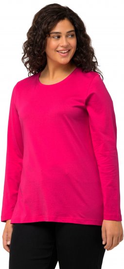 Ulla Popken Basic Round Neck Long Sleeve Slim Fit Cotton Tee Magenta Pink - Pólók - 