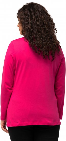 Ulla Popken Basic Round Neck Long Sleeve Slim Fit Cotton Tee Magenta Pink - Pólók - 