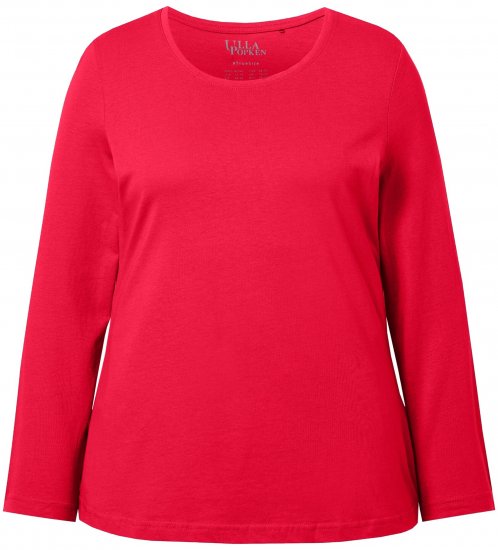 Ulla Popken Basic Round Neck Long Sleeve Slim Fit Cotton Tee Red - Pólók - 