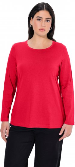 Ulla Popken Basic Round Neck Long Sleeve Slim Fit Cotton Tee Red - Pólók - 