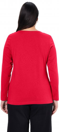 Ulla Popken Basic Round Neck Long Sleeve Slim Fit Cotton Tee Red - Pólók - 