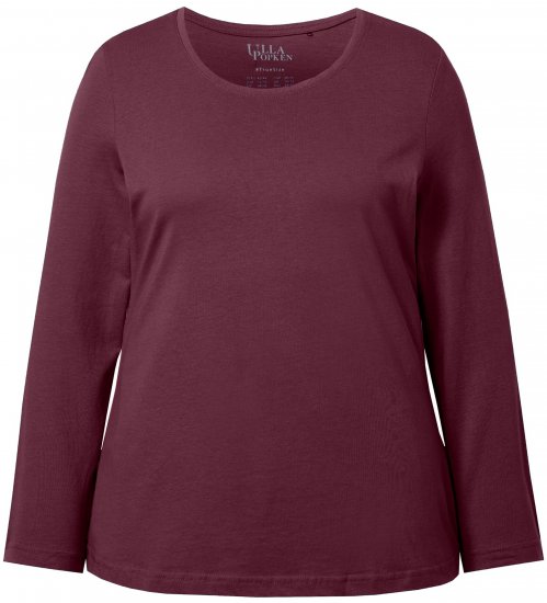 Ulla Popken Basic Round Neck Long Sleeve Slim Fit Cotton Tee Dark Berry - Pólók - 