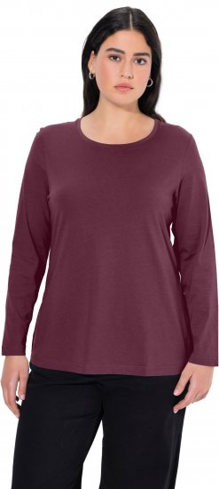 Ulla Popken Basic Round Neck Long Sleeve Slim Fit Cotton Tee Dark Berry - Pólók - 