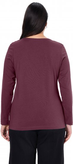 Ulla Popken Basic Round Neck Long Sleeve Slim Fit Cotton Tee Dark Berry - Pólók - 
