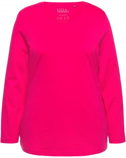 Ulla Popken Basic Round Neck Long Sleeve Slim Fit Cotton Tee Red Pink - Pólók - 