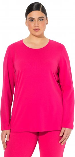 Ulla Popken Basic Round Neck Long Sleeve Slim Fit Cotton Tee Red Pink - Pólók - 