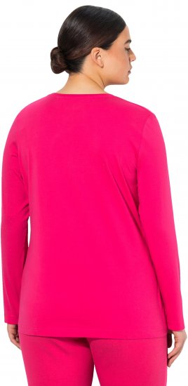 Ulla Popken Basic Round Neck Long Sleeve Slim Fit Cotton Tee Red Pink - Pólók - 