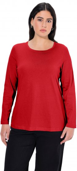 Ulla Popken Basic Round Neck Long Sleeve Slim Fit Cotton Tee Salsa Red - Pólók - 