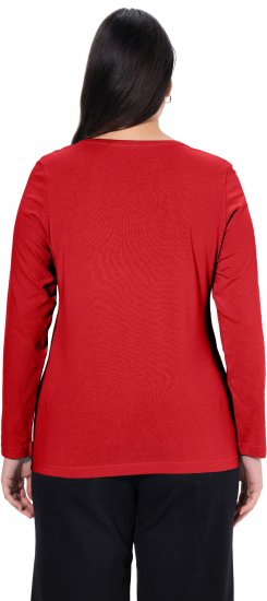 Ulla Popken Basic Round Neck Long Sleeve Slim Fit Cotton Tee Salsa Red - Pólók - 