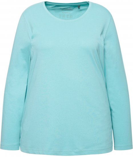 Ulla Popken Basic Round Neck Long Sleeve Slim Fit Cotton Tee Mint - Pólók - 