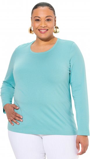 Ulla Popken Basic Round Neck Long Sleeve Slim Fit Cotton Tee Mint - Pólók - 