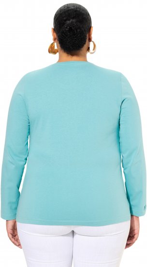 Ulla Popken Basic Round Neck Long Sleeve Slim Fit Cotton Tee Mint - Pólók - 