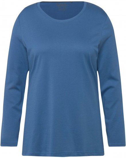 Ulla Popken Basic Round Neck Long Sleeve Slim Fit Cotton Tee Blue Denim - Pólók - 