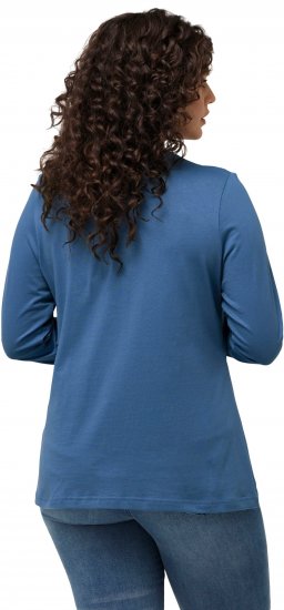 Ulla Popken Basic Round Neck Long Sleeve Slim Fit Cotton Tee Blue Denim - Pólók - 