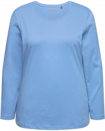 Ulla Popken Basic Round Neck Long Sleeve Slim Fit Cotton Tee Light Cornflower - Pólók - 