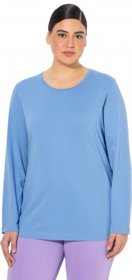Ulla Popken Basic Round Neck Long Sleeve Slim Fit Cotton Tee Light Cornflower - Pólók - 