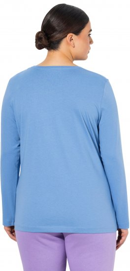 Ulla Popken Basic Round Neck Long Sleeve Slim Fit Cotton Tee Light Cornflower - Pólók - 