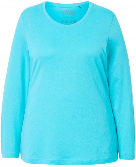 Ulla Popken Basic Round Neck Long Sleeve Slim Fit Cotton Tee Deep Aqua - Pólók - 