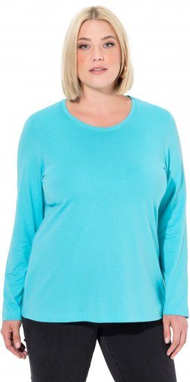 Ulla Popken Basic Round Neck Long Sleeve Slim Fit Cotton Tee Deep Aqua - Pólók - 