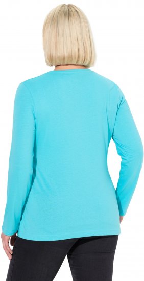 Ulla Popken Basic Round Neck Long Sleeve Slim Fit Cotton Tee Deep Aqua - Pólók - 