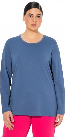 Ulla Popken Basic Round Neck Long Sleeve Slim Fit Cotton Tee Ink Blue - Pólók - 