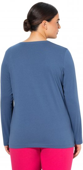 Ulla Popken Basic Round Neck Long Sleeve Slim Fit Cotton Tee Ink Blue - Pólók - 