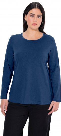 Ulla Popken Basic Round Neck Long Sleeve Slim Fit Cotton Tee Dark Blue - Pólók - 