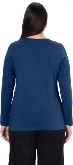 Ulla Popken Basic Round Neck Long Sleeve Slim Fit Cotton Tee Dark Blue - Pólók - 