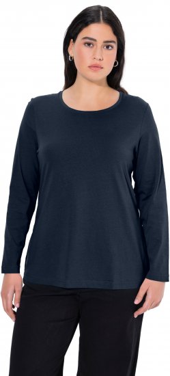 Ulla Popken Basic Round Neck Long Sleeve Slim Fit Cotton Tee Navy Blue - Pólók - 