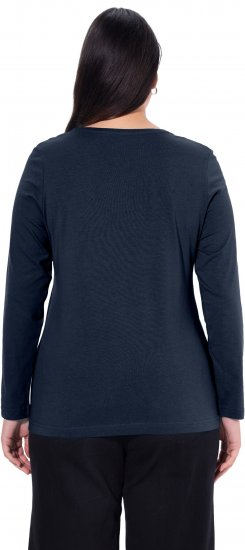 Ulla Popken Basic Round Neck Long Sleeve Slim Fit Cotton Tee Navy Blue - Pólók - 