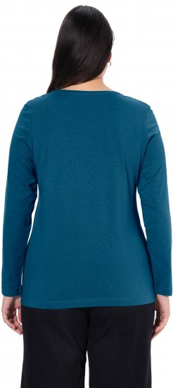 Ulla Popken Basic Round Neck Long Sleeve Slim Fit Cotton Tee Cerulean - Pólók - 