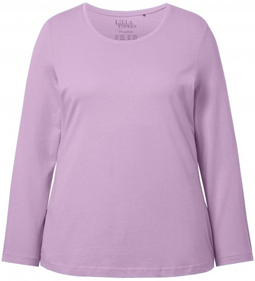 Ulla Popken Basic Round Neck Long Sleeve Slim Fit Cotton Tee Lavender - Pólók - 